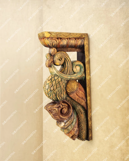 Parrot Motif Hand-Carved Wooden Ornamental Bracket – Medium