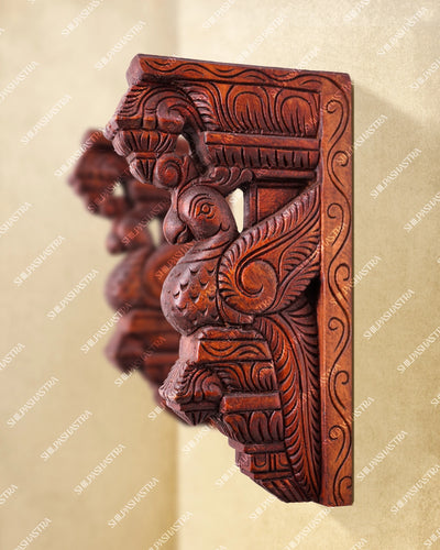 Medium Hand Carved Wooden Parrot Motif Wall Bracket for Doorway & Home Decor
