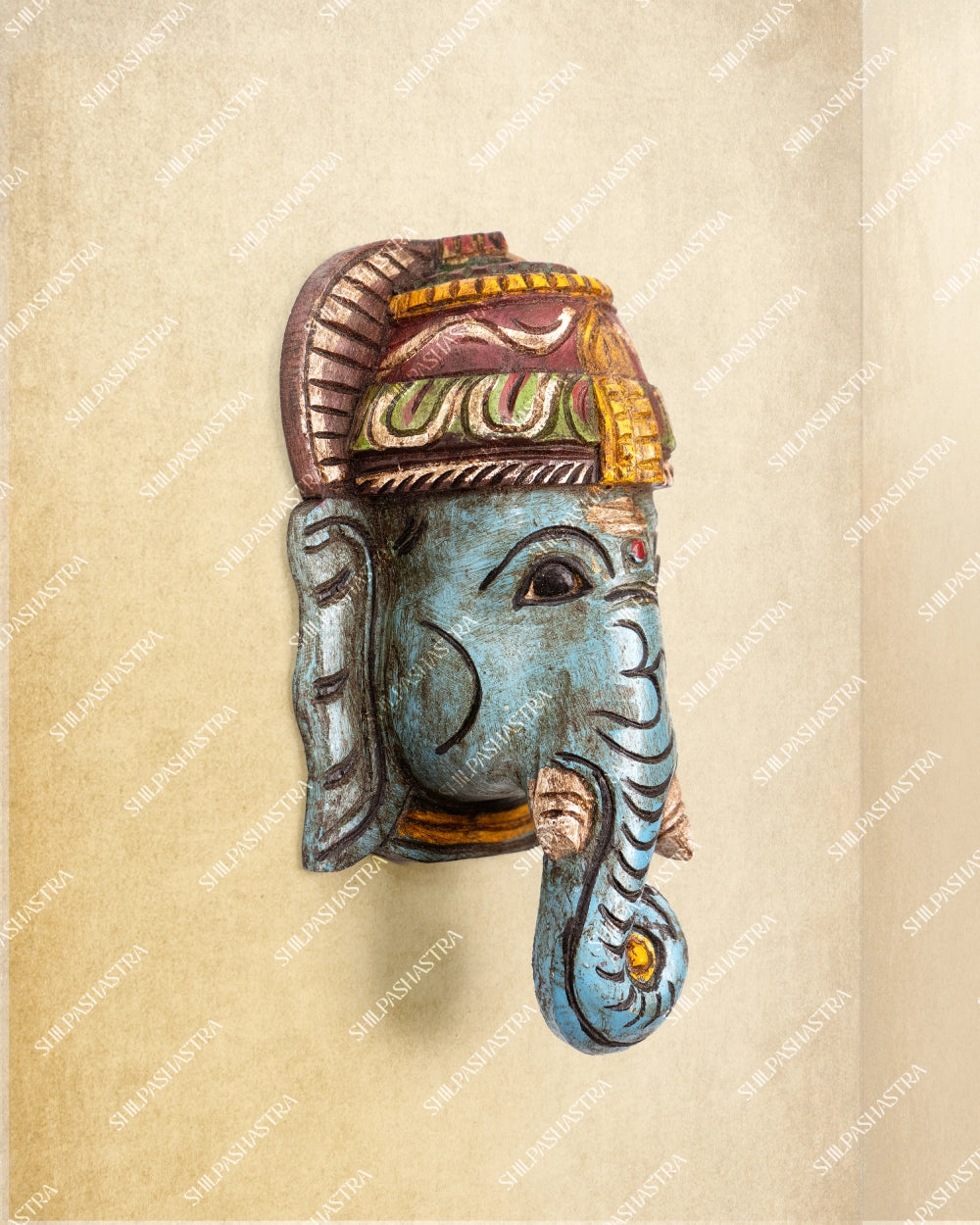 Pillaiyar - Hand Carved Wooden Wall Mask
