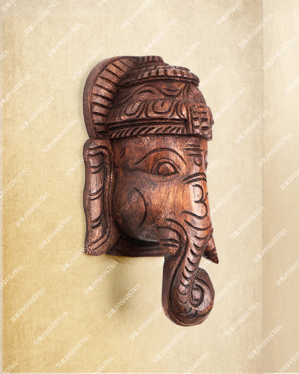 Pillaiyar Hand Carved Wooden Wall Mask – Wood Finish
