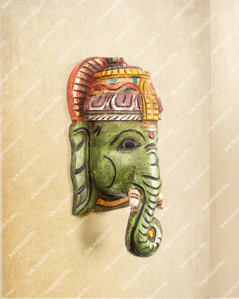 Pillaiyar - Hand Carved Wooden Wall Mask