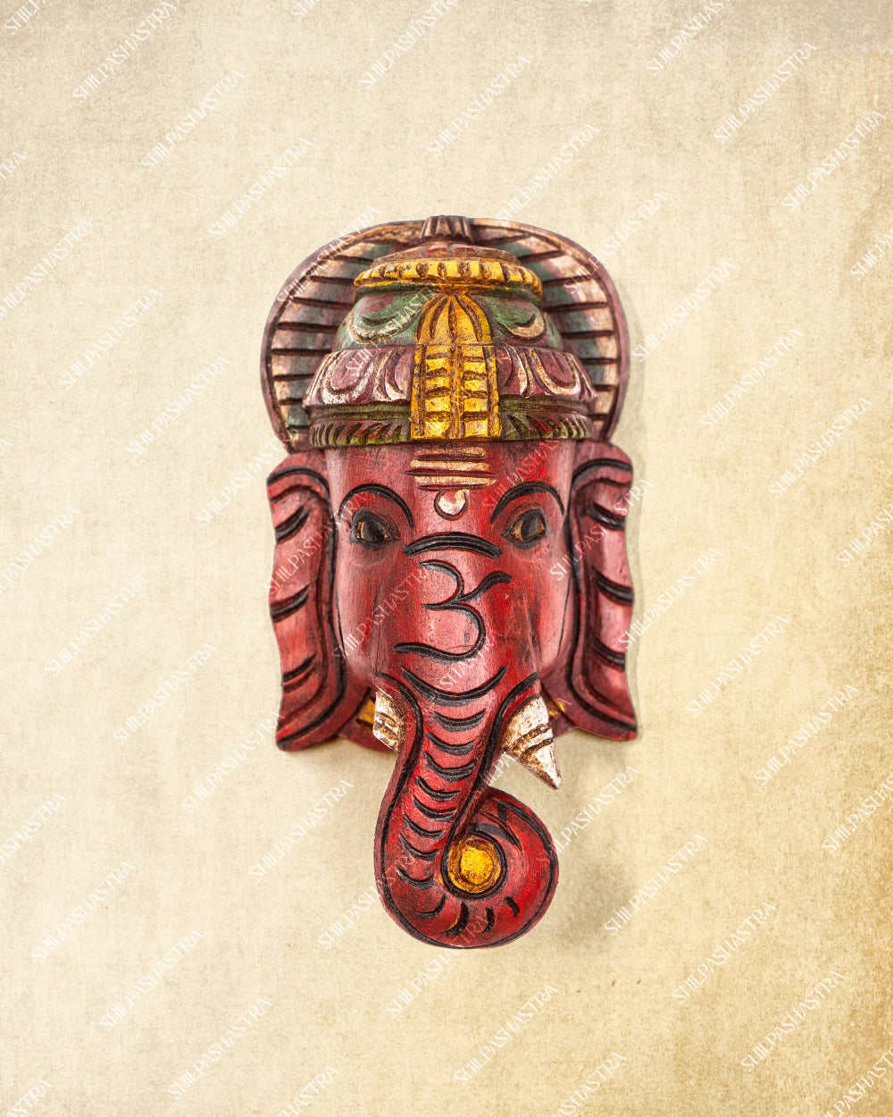 Pillaiyar - Hand Carved Wooden Wall Mask
