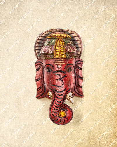 Pillaiyar - Hand Carved Wooden Wall Mask