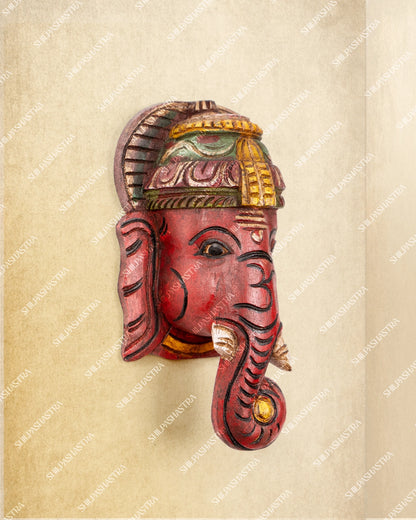Pillaiyar - Hand Carved Wooden Wall Mask
