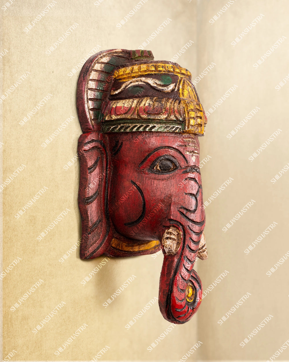 Pillaiyar - Hand Carved Wooden Wall Mask