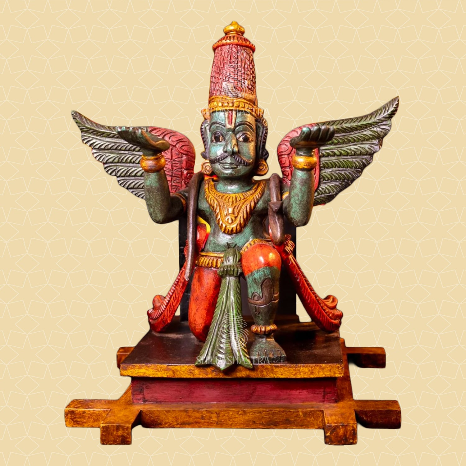 Garuda Vahanam Handcrafted Wooden Idol – Traditional South Indian Art