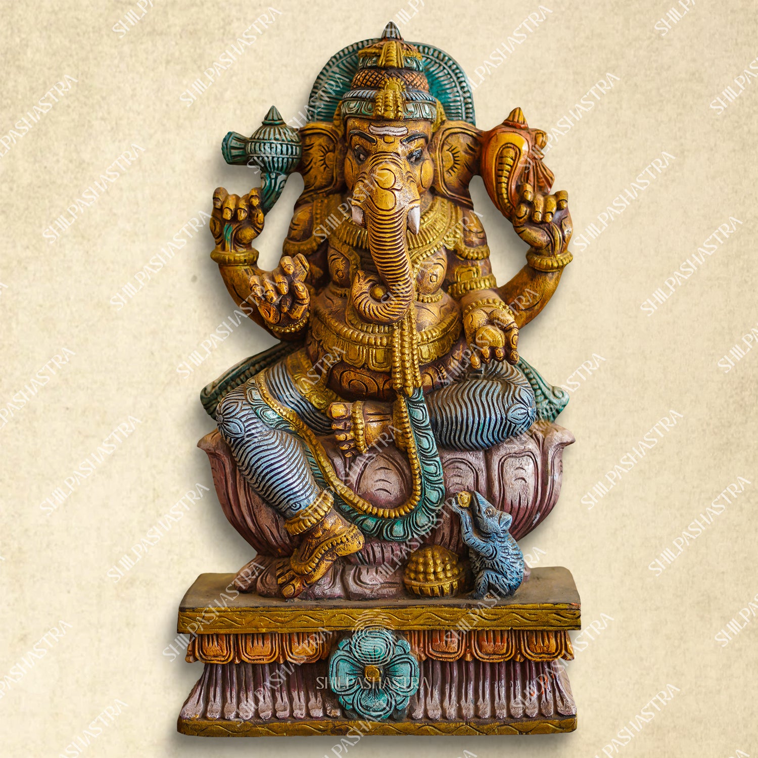 24 Inch Valampuri Ganesha Wood Carving – Hand-Carved Vaagai Wood Idol with Antique Finish