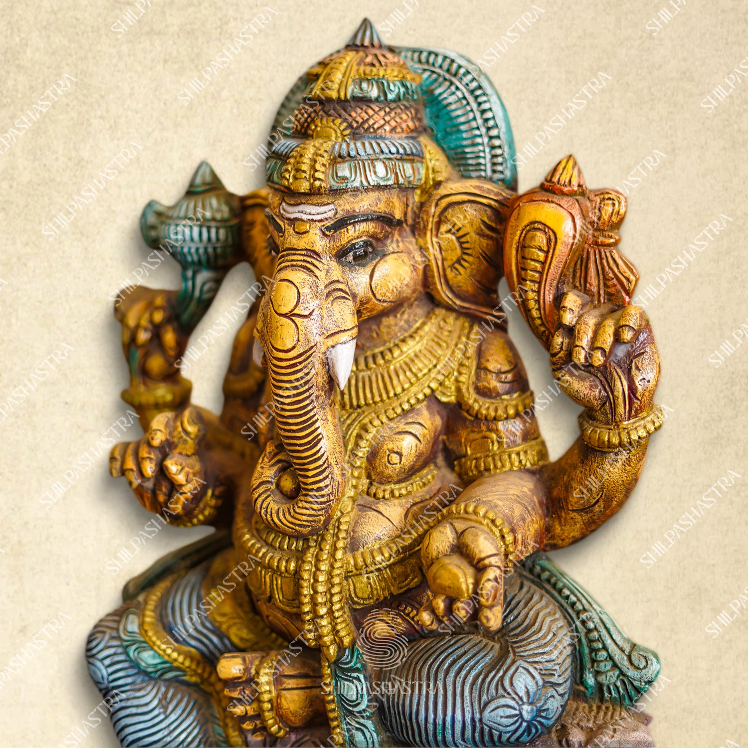 24 Inch Valampuri Ganesha Wood Carving – Hand-Carved Vaagai Wood Idol with Antique Finish