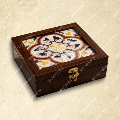6x6 Inch Jewel Box with Athangudi Tile Pattern – Traditional Storage & Gift Box