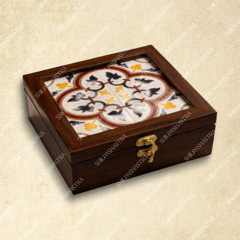 6x6 Inch Jewel Box with Athangudi Tile Pattern – Traditional Storage & Gift Box