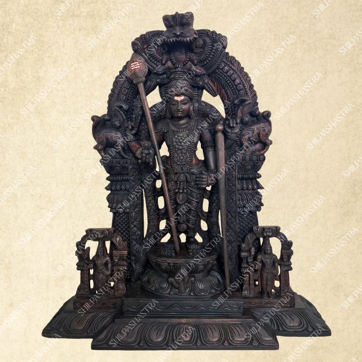 3 Feet Tiruchendur Murugar Wooden Idol – Hand-Carved Vaagai Wood Sculpture | Heritage Collection