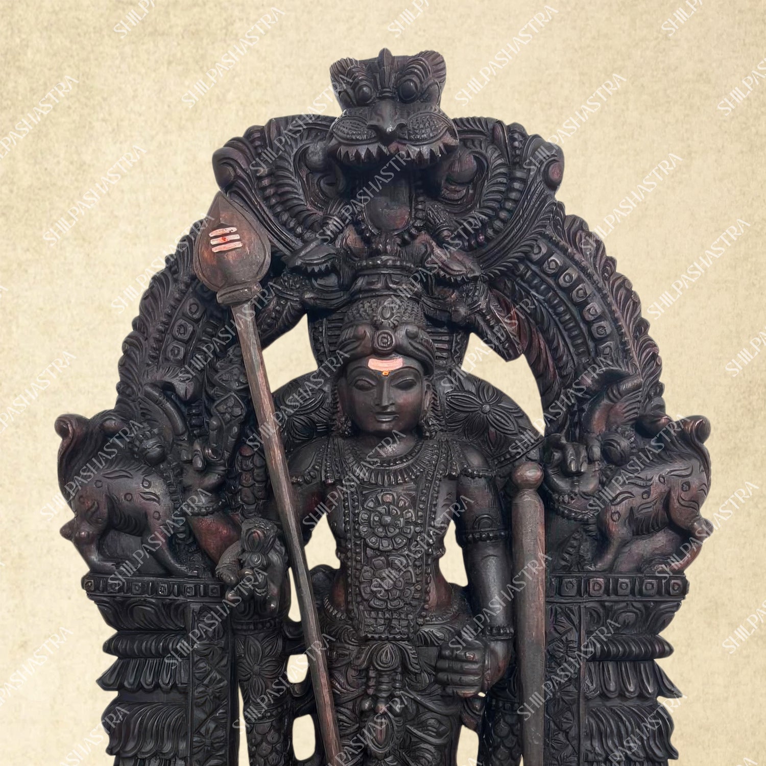 3 Feet Tiruchendur Murugar Wooden Idol – Hand-Carved Vaagai Wood Sculpture | Heritage Collection