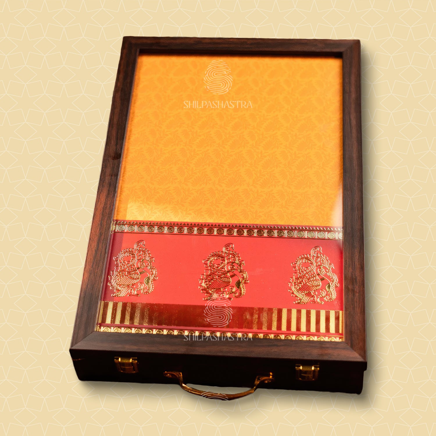 Orange Saree Box with Pink Border for Wedding & Traditional Gifting