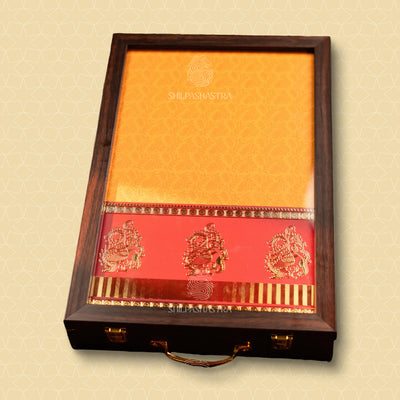 Orange Saree Box with Pink Border for Wedding & Traditional Gifting