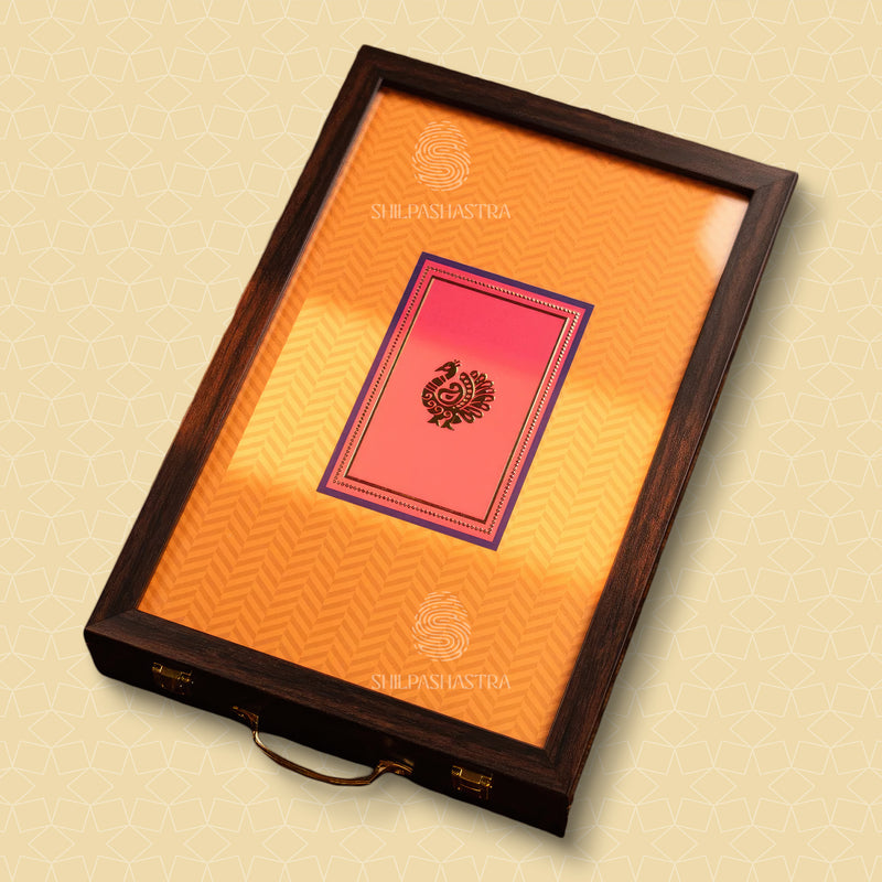 Yellow & Pink Peacock Motif Saree Box for Wedding & Traditional Gifting