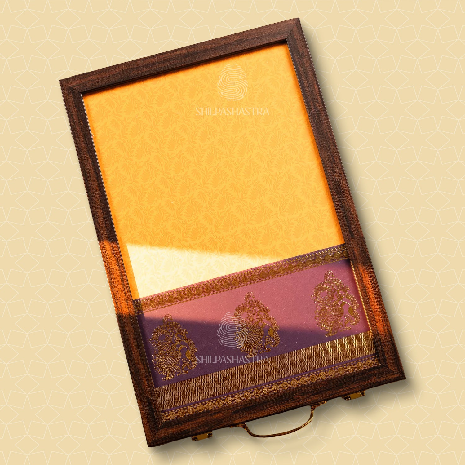 Yellow Saree Box with Purple Border for Wedding & Traditional Gifting