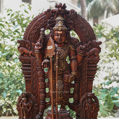 Maavalinga Murugar Wooden Idol – 34 Inch Hand-Carved Tiruchendur Murugan Sculpture