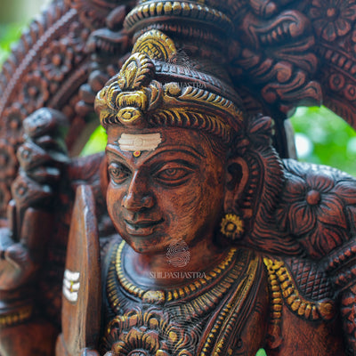 Maavalinga Murugar Wooden Idol – 34 Inch Hand-Carved Tiruchendur Murugan Sculpture