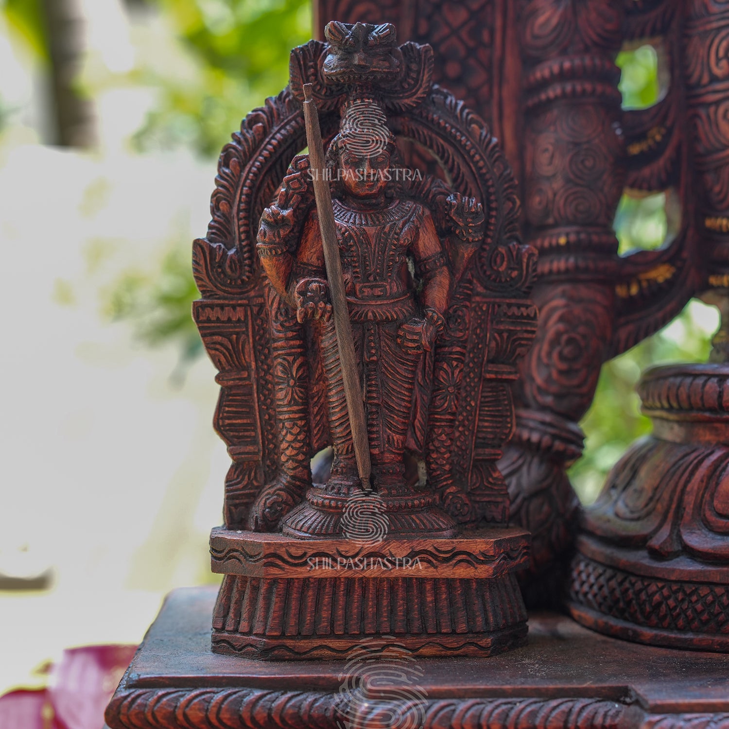 Maavalinga Murugar Wooden Idol – 34 Inch Hand-Carved Tiruchendur Murugan Sculpture
