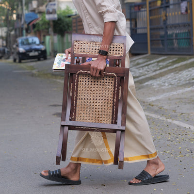 Premium Rosewood Folding Chair with Aathangudi Tile – Handcrafted Chettinad Heritage Wooden Chair