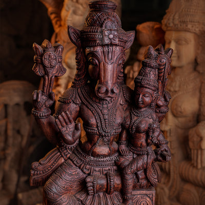36 Inch Lakshmi Hayagriva Wooden Statue – Hand-Carved Rosewood Finish | Divine Vastu Idol