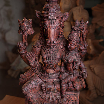 36 Inch Lakshmi Hayagriva Wooden Statue – Hand-Carved Rosewood Finish | Divine Vastu Idol