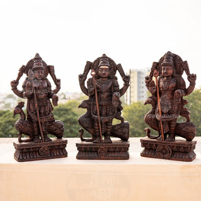 Handcrafted Wooden Lord Murugan Idol with Peacock