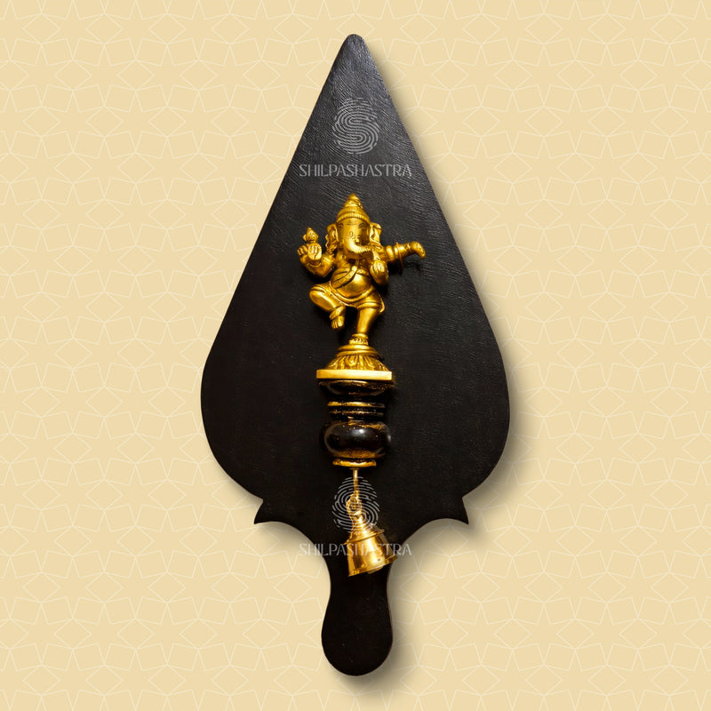 Handcrafted Brass Sothupalagai Dancing Ganesha Wall Hanging – Traditional Ganesha Wooden Wall Decor