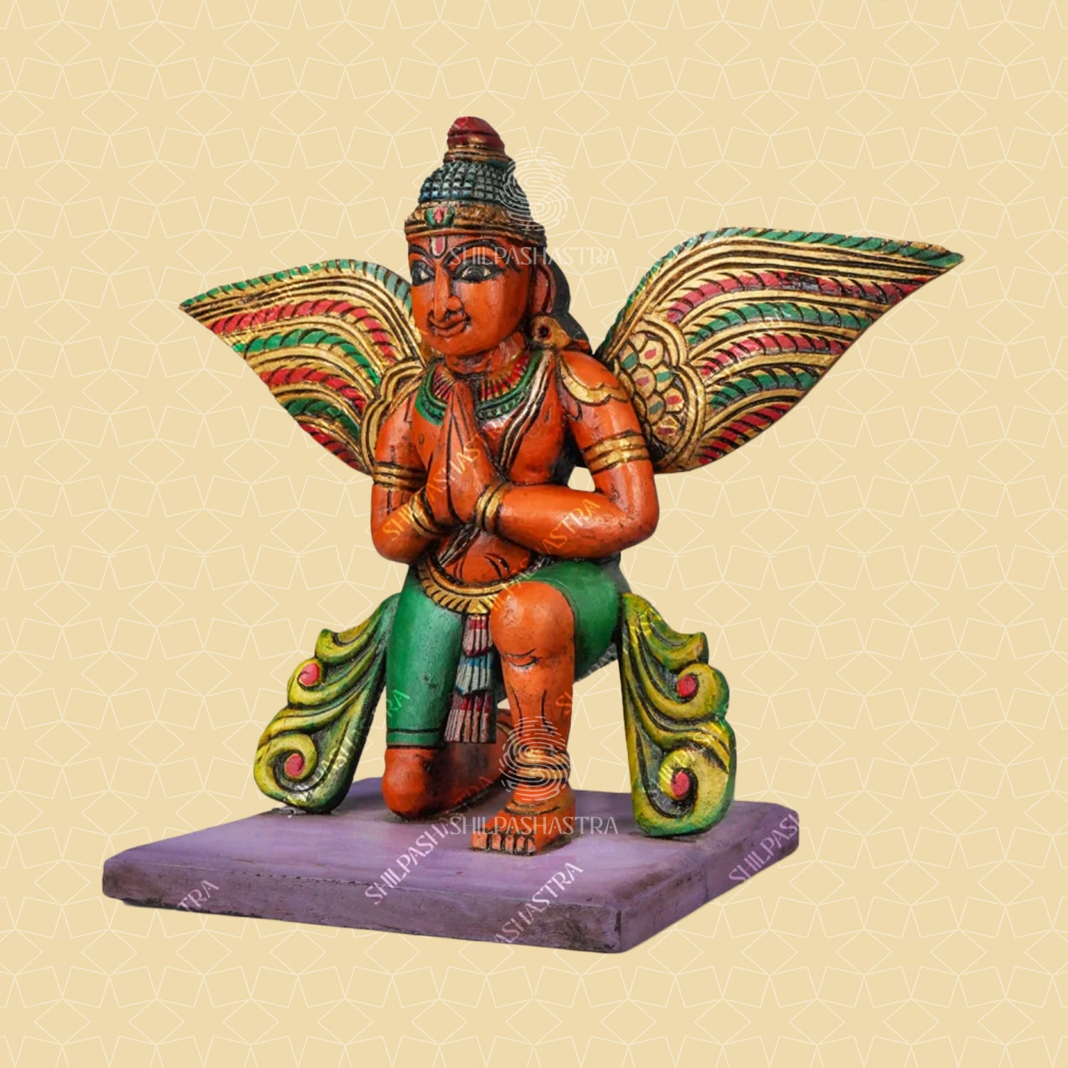 Kneeling Garudan Handcrafted Wooden Idol