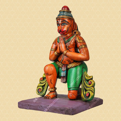 Kneeling Hanuman Handcrafted Wooden Idol