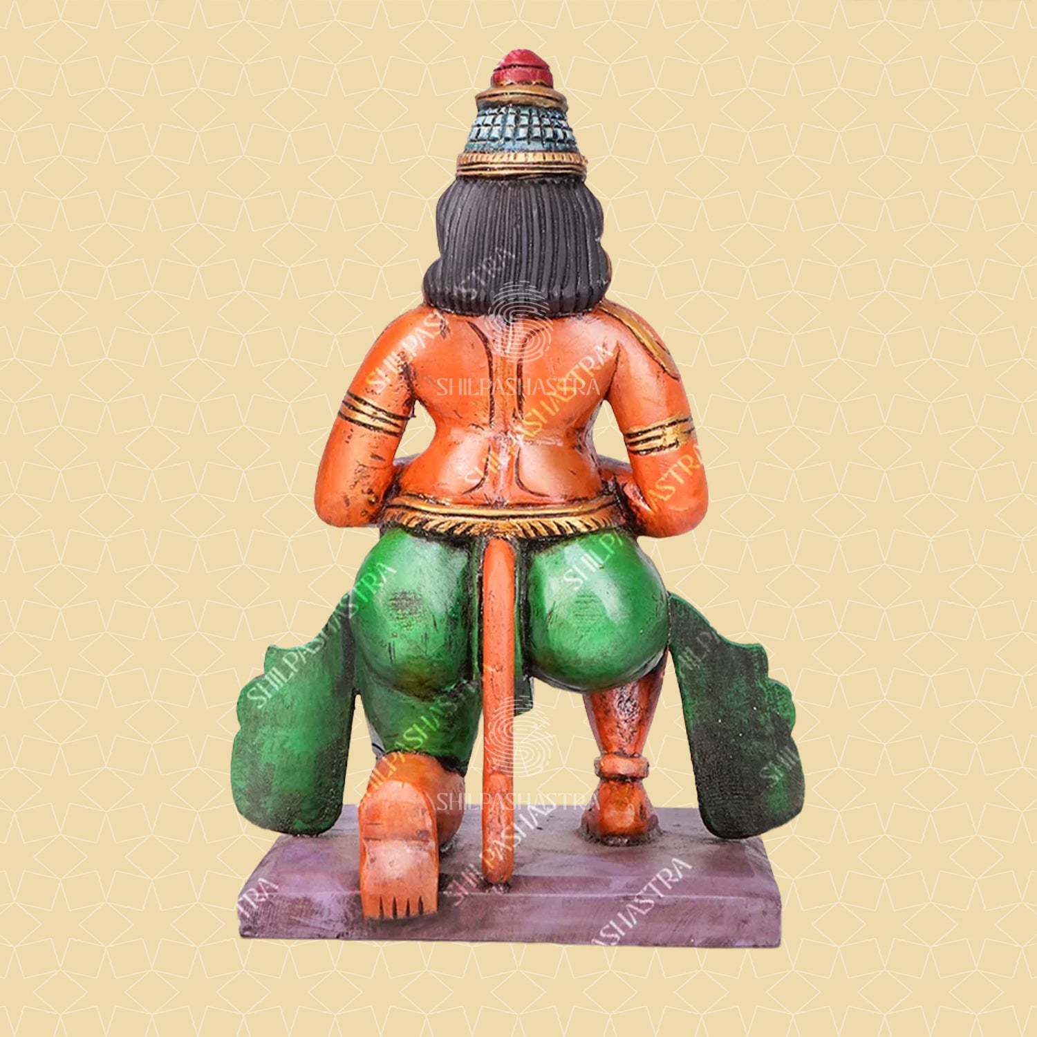 Kneeling Hanuman Handcrafted Wooden Idol