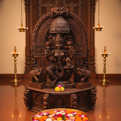 Premium Custom Lakshmi Statue – 5 Feet Handcrafted Idol in Vaagai & Mahogany Wood