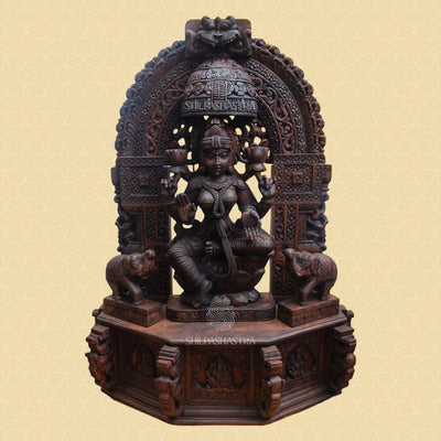Premium Custom Lakshmi Statue – 5 Feet Handcrafted Idol in Vaagai & Mahogany Wood