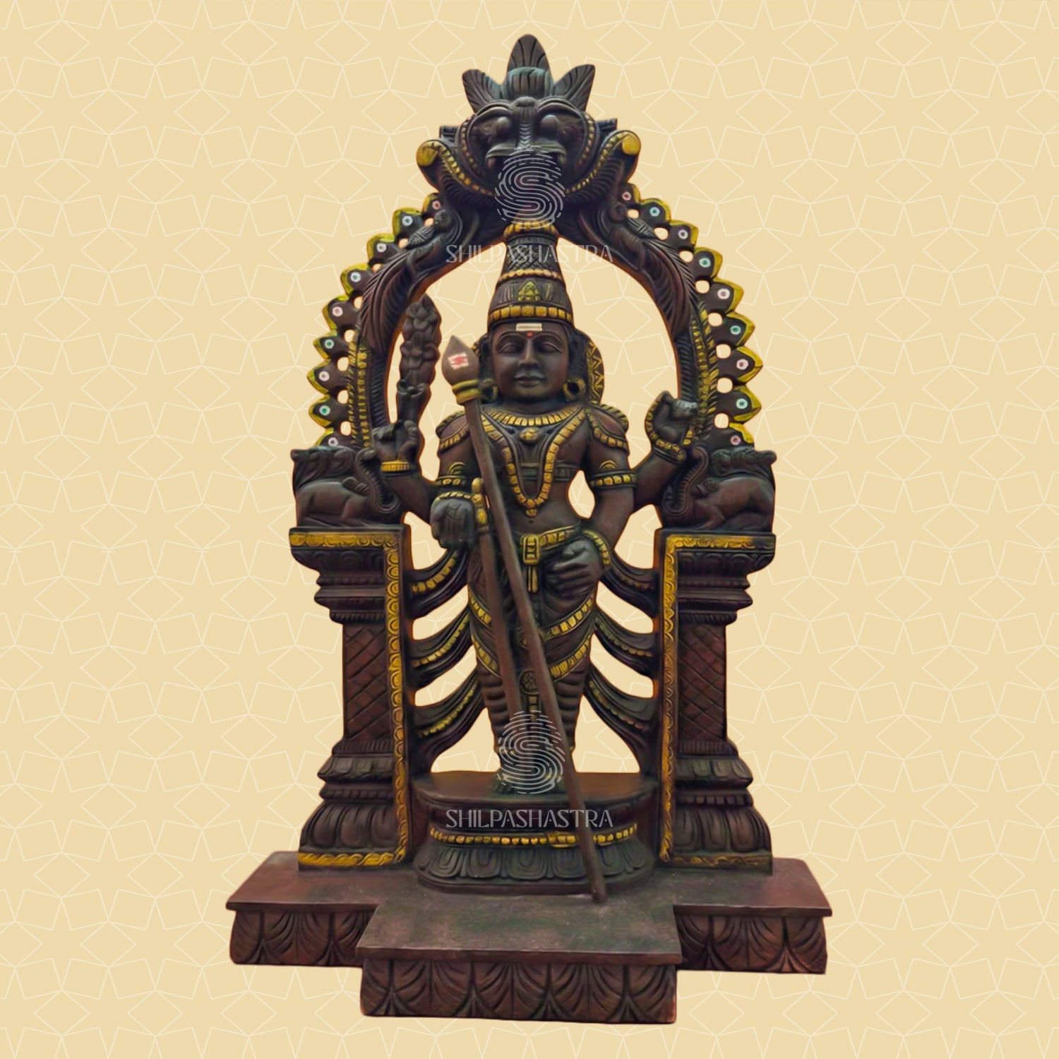 Lord Murugan Hand-Carved Idol in Aged Vaagai Wood - 2 Feet