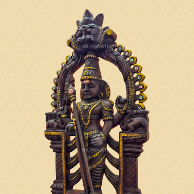 Lord Murugan Hand-Carved Idol in Aged Vaagai Wood - 2 Feet
