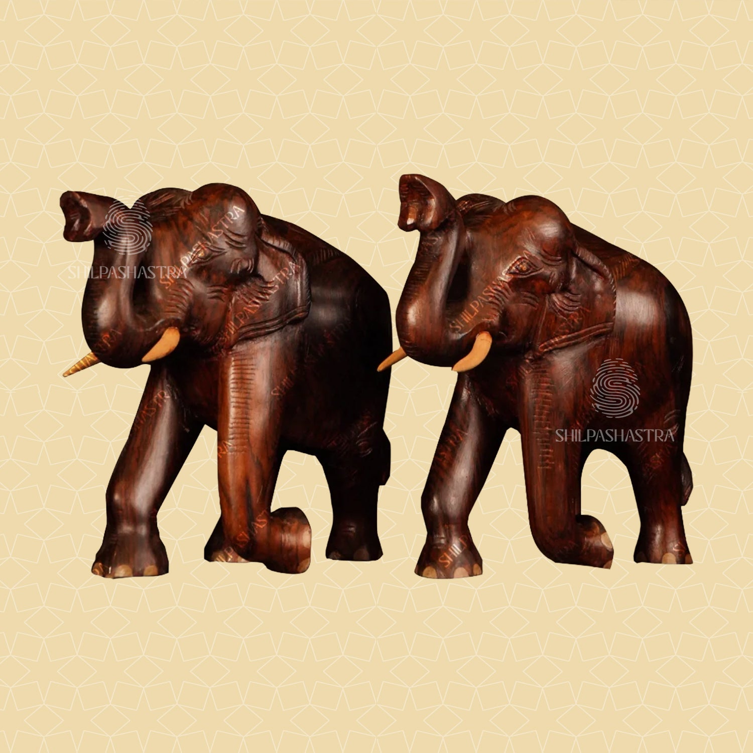 Handcrafted Walking Elephant Figurine Pair