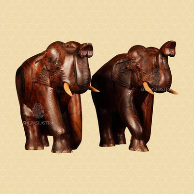 Handcrafted Walking Elephant Figurine Pair