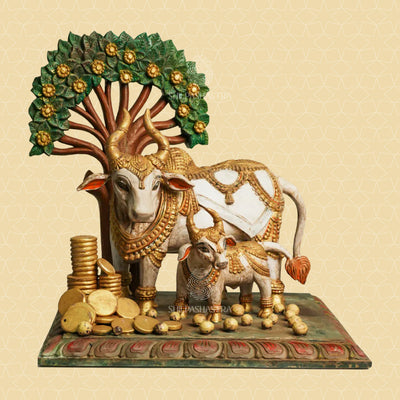 Kamadhenu Kalparvriksha Handcrafted Wooden Idol