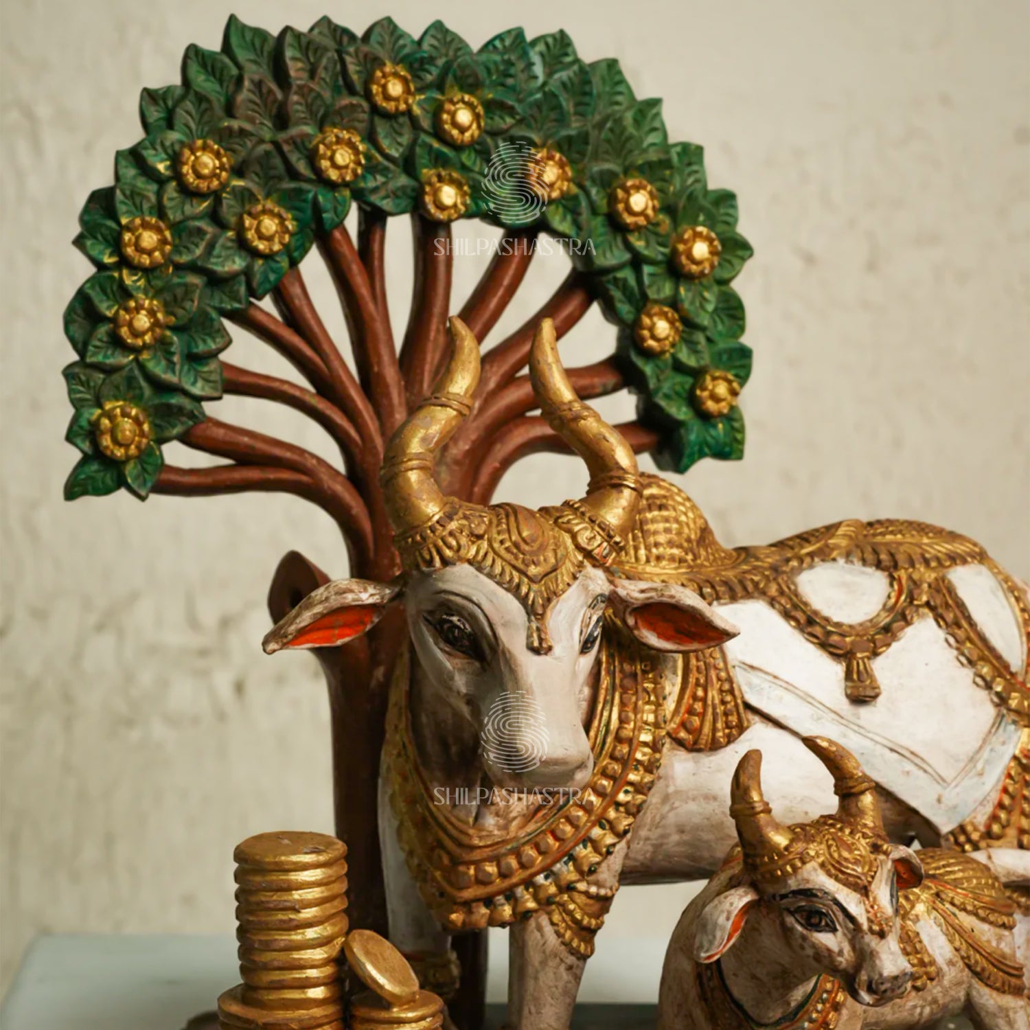 Kamadhenu Kalparvriksha Handcrafted Wooden Idol