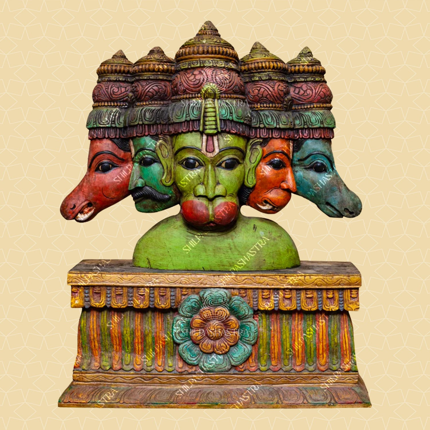 Panchamuga Hanuman Handcrafted Wooden Head