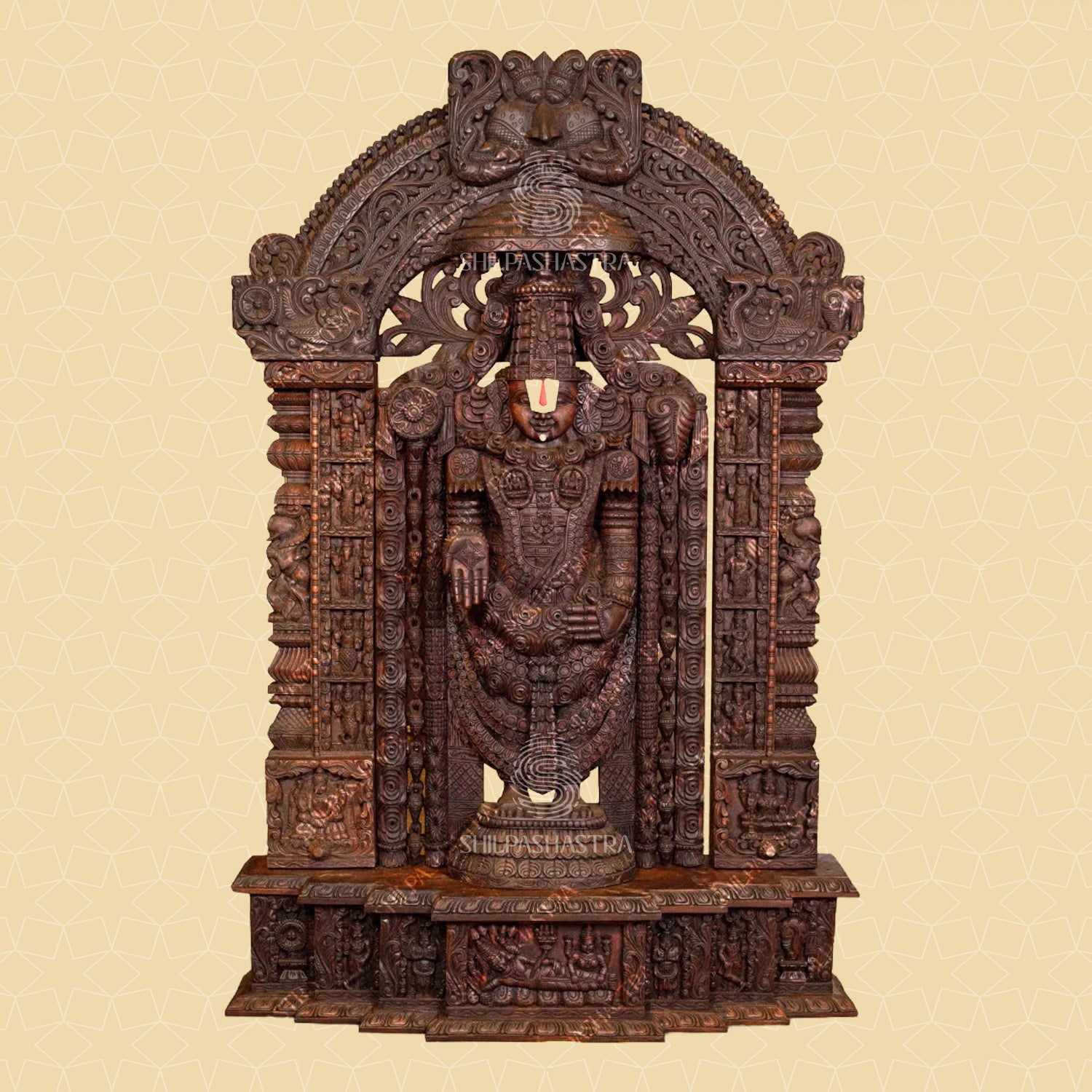 Tirupati Balaji / Srinivasa Perumal Hand-Carved Wooden Idol