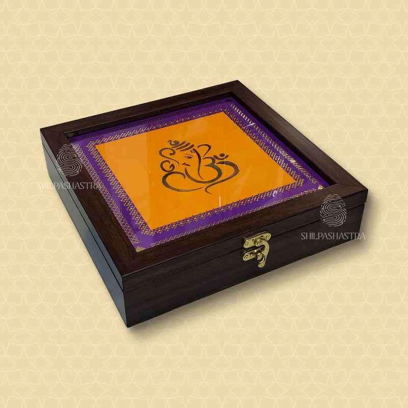 6x6 Inch Gold Foil Ganesha Printed Jewel Box – Premium Heritage Gift & Jewellery Storage Box