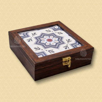 6x6 Inch Jewel Box with Athangudi Tile Pattern – Traditional Heritage Gift Box