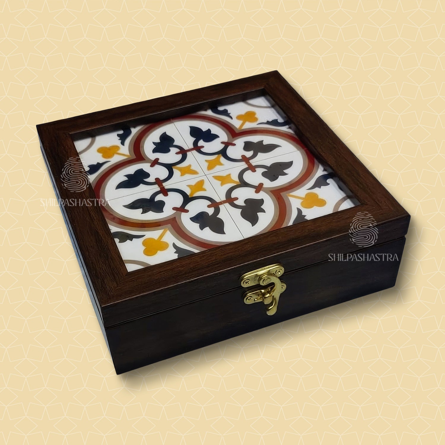 6x6 Inch Jewel Box with Athangudi Tile Pattern – Traditional Storage & Gift Box