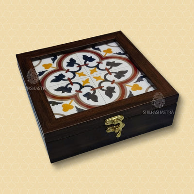 6x6 Inch Jewel Box with Athangudi Tile Pattern – Traditional Storage & Gift Box
