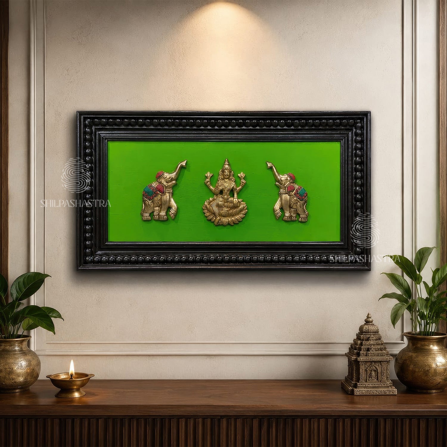 Gaja Lakshmi Brass Idol Heritage Manipuri Frame – Traditional Wall Decor (29x8 Inch)