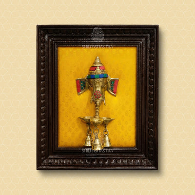 Ganesha Brass Idol Heritage Teakwood Frame – Traditional Wall Decor (10x8 Inch)