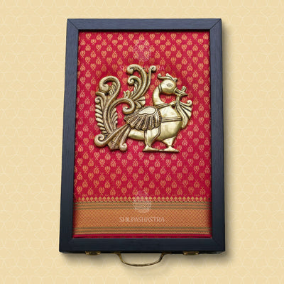 Premium Brass Annam Wedding Saree & Veshti Double Box – Traditional Gift Box (14 × 9 × 2.75 Inches)