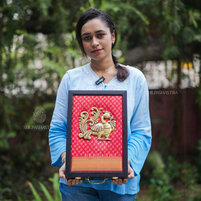 Premium Brass Annam Wedding Saree & Veshti Double Box – Traditional Gift Box (14 × 9 × 2.75 Inches)