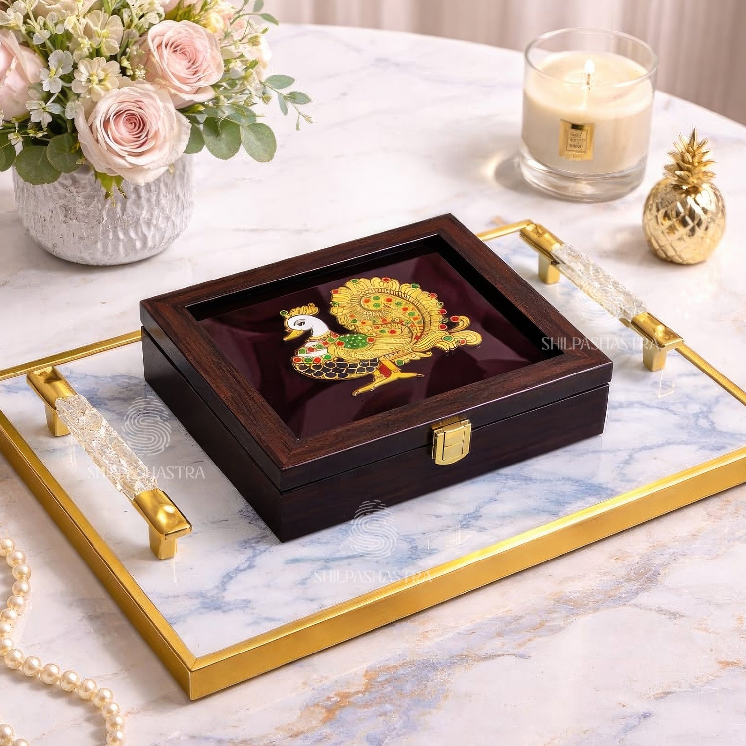 6x6 Inch Jewel Box with Tanjore Annam 3D Embossed Design – Premium Storage & Gift Box with New Lock